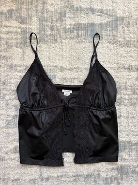 Urban Outfitters Black Satin Lace-Trim Cami